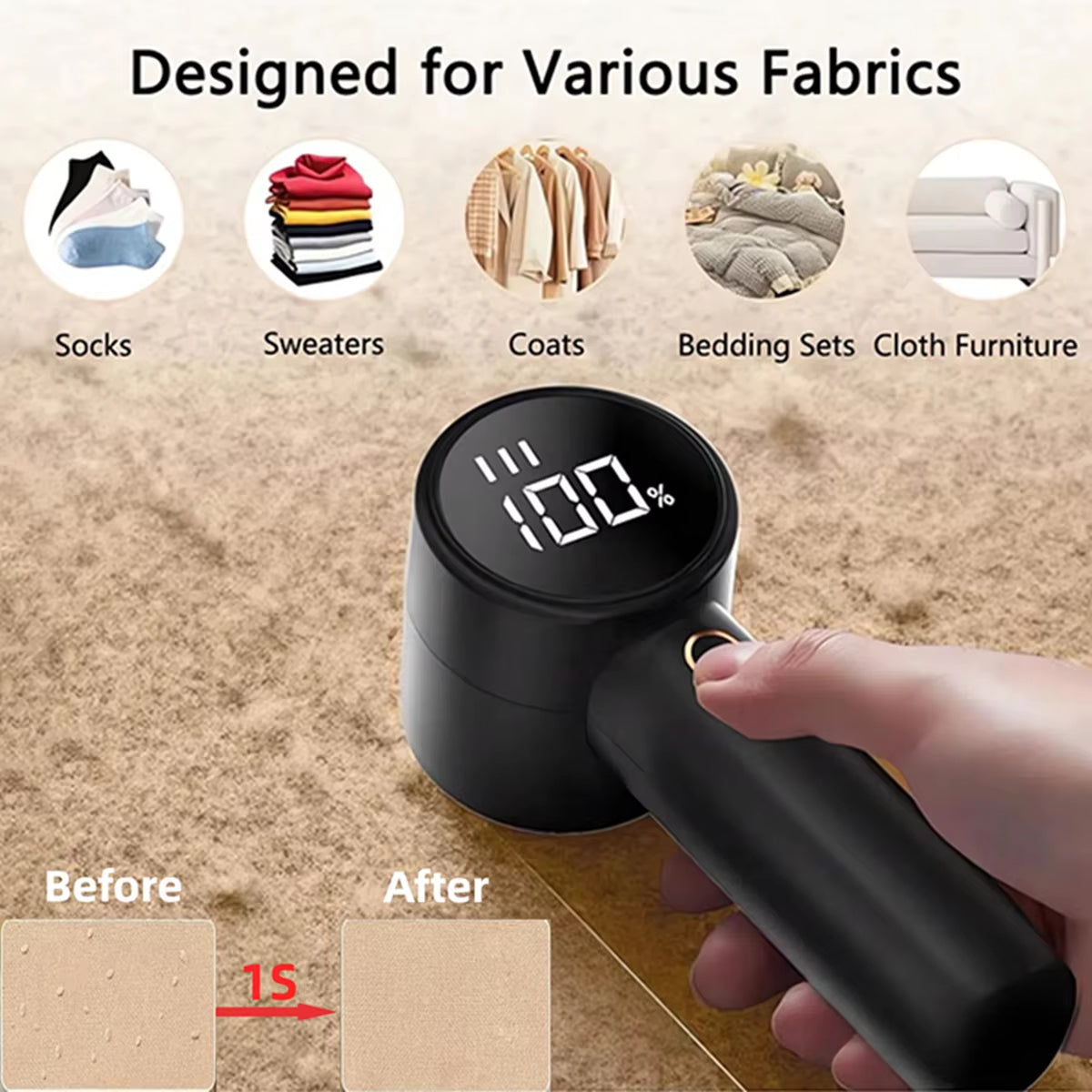 Revolutionary Wireless Electric Lint Remover with Adjustable Gears & LED Display - Portable Hairball Trimmer for Sweaters & Clothes