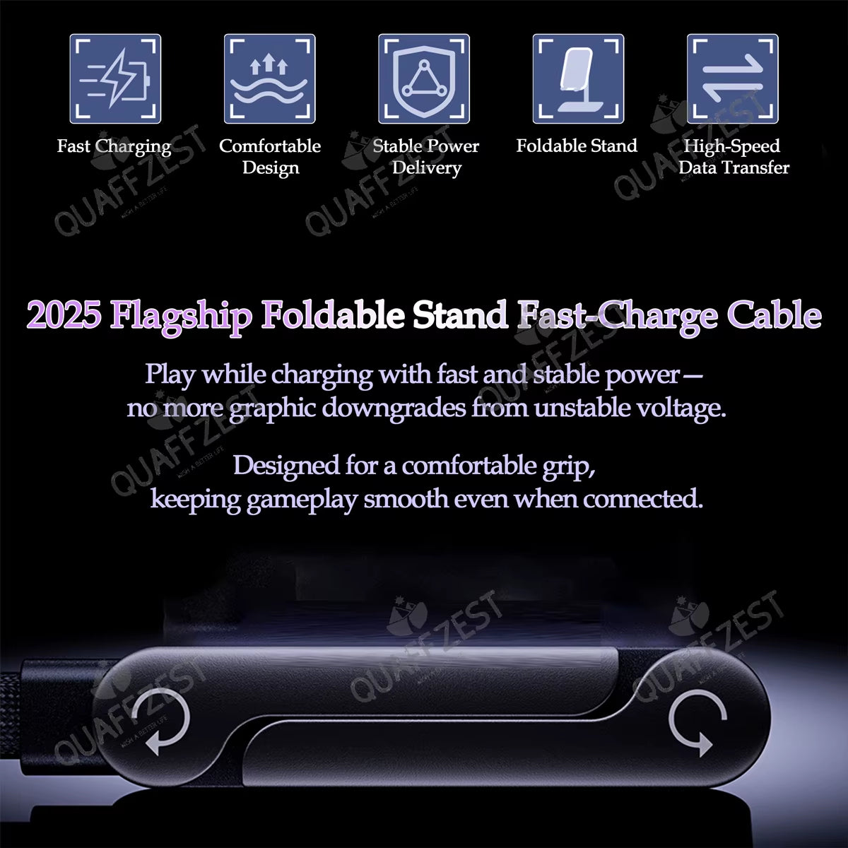 240W Fast Charging 2-In-1 Foldable Phone Holder & Data Cable for Phones and Tablets