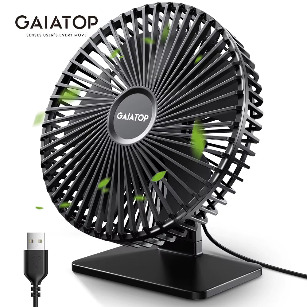 GAIATOP Portable USB Desk Fan - 90° Adjustable, Ultra Quiet with 4 Speed Settings for Home & Office Comfort