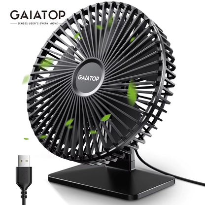 GAIATOP Portable USB Desk Fan - 90° Adjustable, Ultra Quiet with 4 Speed Settings for Home & Office Comfort