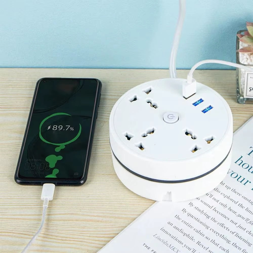 Compact LED Power Strip with Rollable Extension Cord - Travel-Friendly Universal Plug