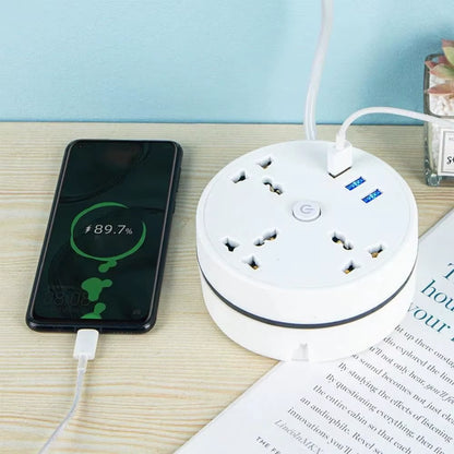 Compact LED Power Strip with Rollable Extension Cord - Travel-Friendly Universal Plug