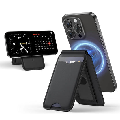 Revolutionary 2-in-1 Magnetic Wallet Stand: Premium Leather Card Holder for iPhone 16/15/14/13/12 Series with Adjustable Viewing Options
