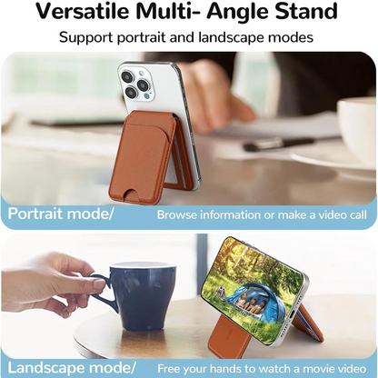Revolutionary 2-in-1 Magnetic Wallet Stand: Premium Leather Card Holder for iPhone 16/15/14/13/12 Series with Adjustable Viewing Options