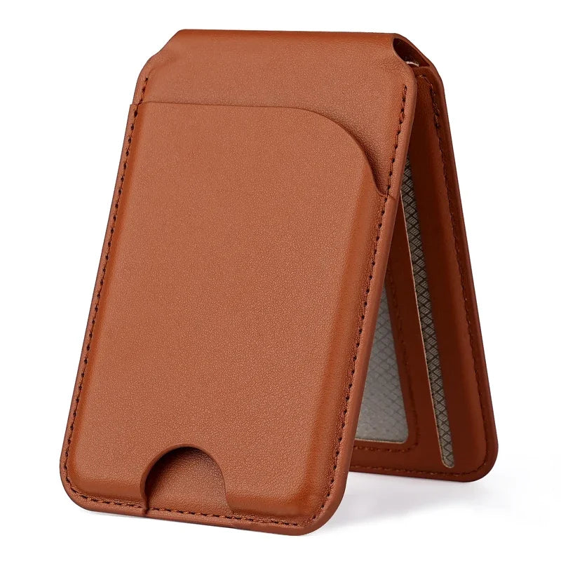Revolutionary 2-in-1 Magnetic Wallet Stand: Premium Leather Card Holder for iPhone 16/15/14/13/12 Series with Adjustable Viewing Options