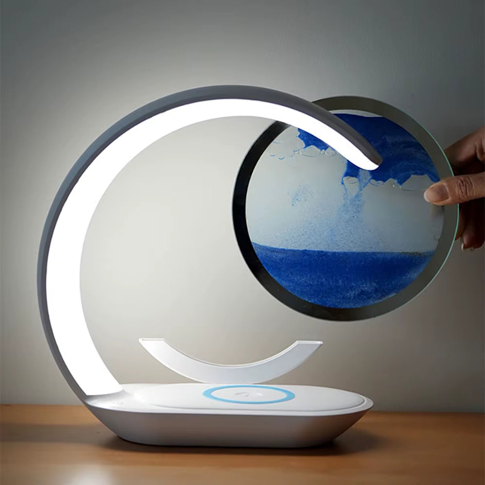 Stylish Quicksand Table Lamp with USB Wireless Charging - 3D Hourglass Sand Painting Night Light for Elegant Office Decor