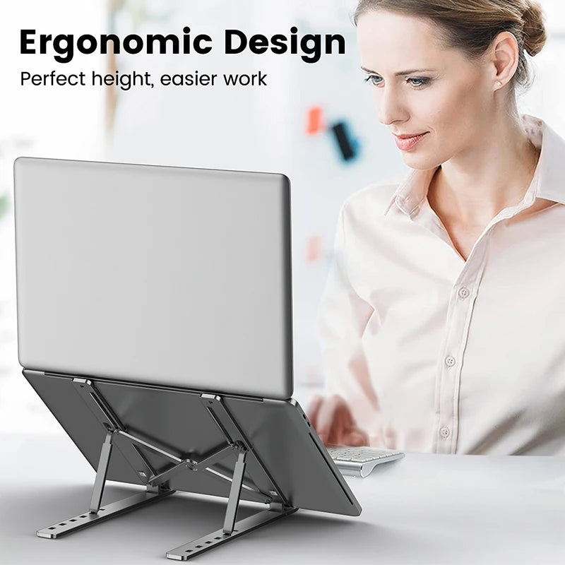 Adjustable Aluminum Alloy Laptop Stand - Foldable & Portable Cooling Holder with Non-Slip Design
