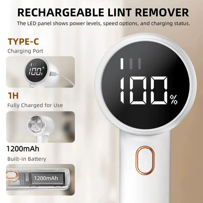 Revolutionary Wireless Electric Lint Remover with Adjustable Gears & LED Display - Portable Hairball Trimmer for Sweaters & Clothes