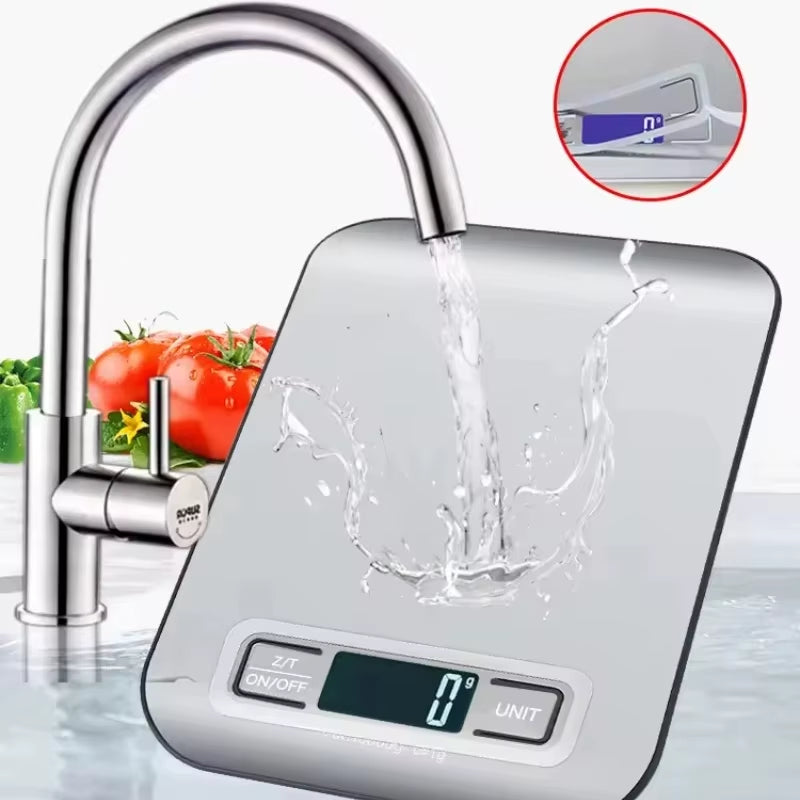 Stainless Steel Digital Kitchen Scale with LED Display - 5Kg/1G Precision Weighing for Food, Jewelry, and Baking