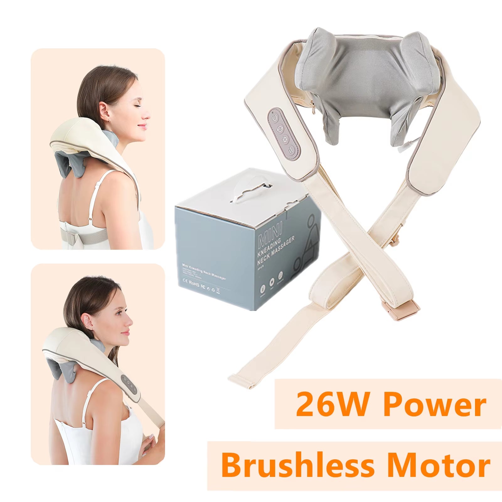 Wireless 26W Brushless Motor Neck and Shoulder Massager - Ultimate Back and Neck Kneading Shawl for Relaxation
