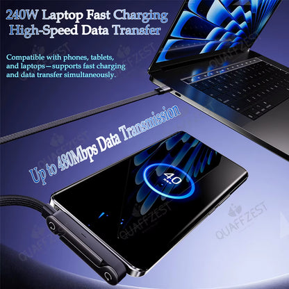240W Fast Charging 2-In-1 Foldable Phone Holder & Data Cable for Phones and Tablets