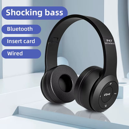 P47 Bluetooth 5.0 Wireless Headphones - Foldable HIFI Stereo Bass Earphones for Music & Gaming - Perfect for Kids & Girls - Compatible with Smartphones