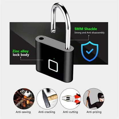 Smart Fingerprint Padlock - Keyless USB Charging, Waterproof, Anti-Theft, Fast Unlocking