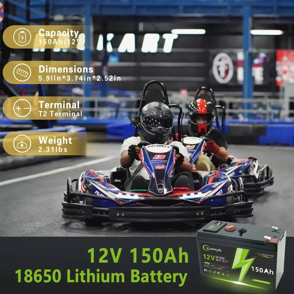 Lifepo4 12V 150Ah Rechargeable Lithium Battery,Built-In Bms,Perfect for Ride on Toys,Solar Panels,Fish Finders,Power Wheels