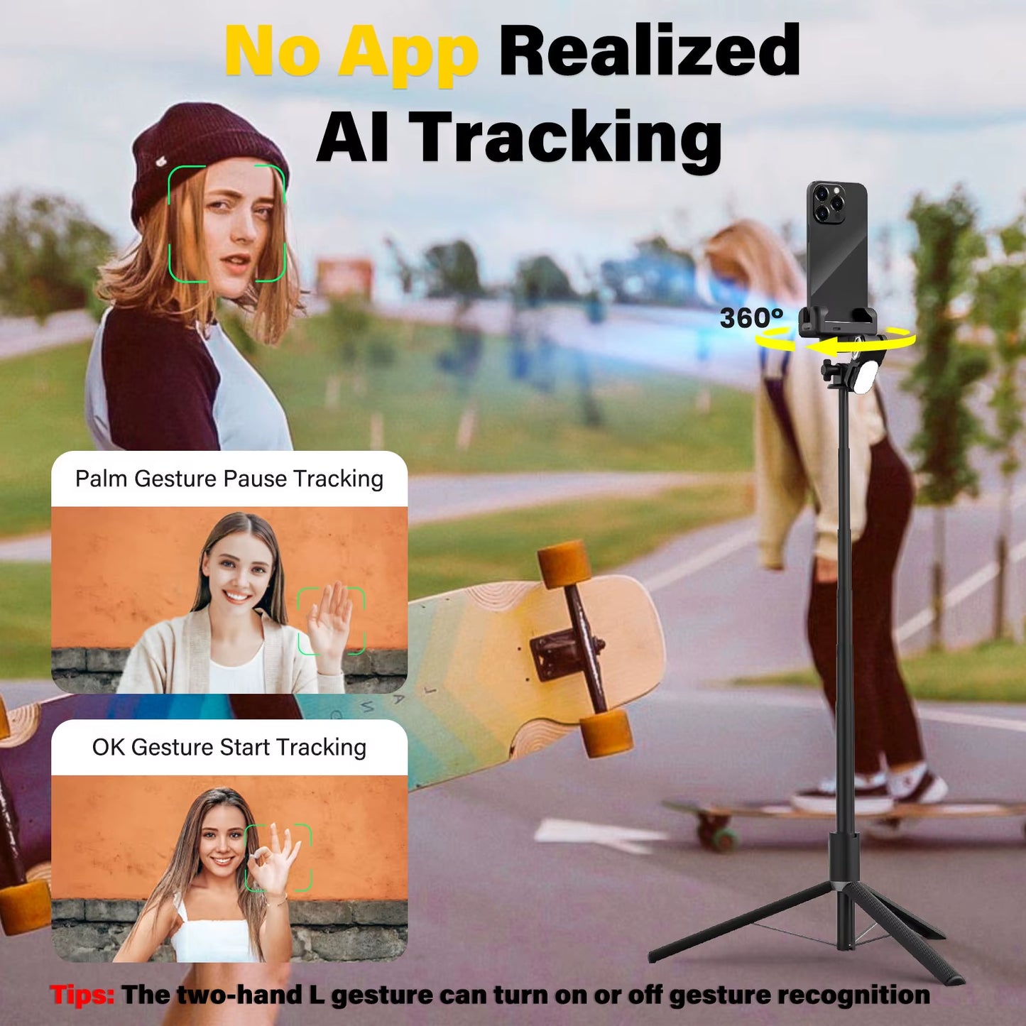 Smart M2Pro Black Smartphone Gimbal Stabilizer with Face Tracking for iPhone and Android