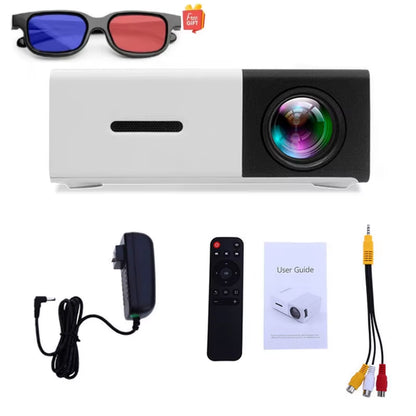 YG300 Mini Home Theater Projector - 1080P Decoding, Built-In Audio, Perfect for Smartphones and Laptops, Includes 3D Glasses Gift!