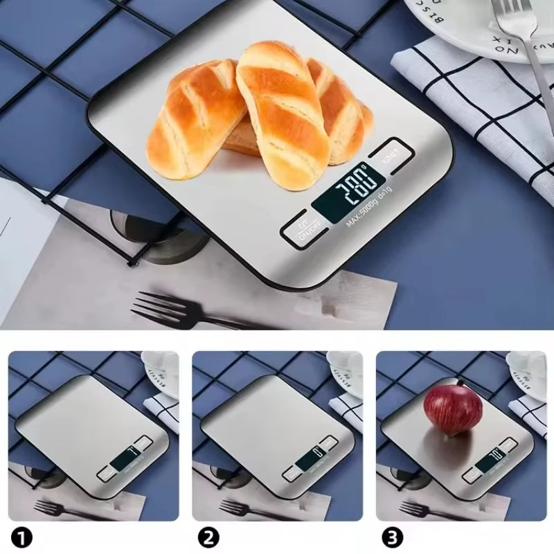 Stainless Steel Digital Kitchen Scale with LED Display - 5Kg/1G Precision Weighing for Food, Jewelry, and Baking