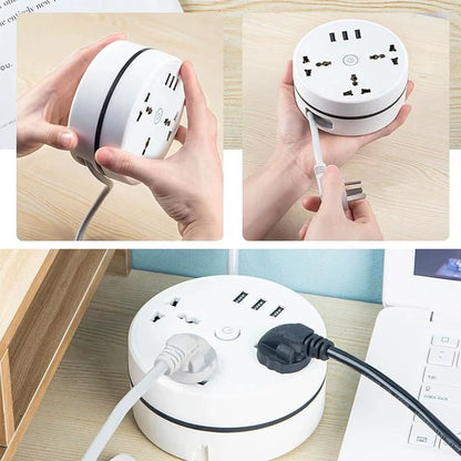 Compact LED Power Strip with Rollable Extension Cord - Travel-Friendly Universal Plug