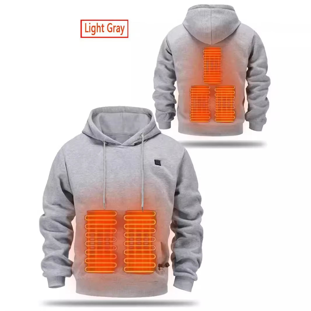 Cross-Border Men'S USB Heated Fleece-Lined Sweatshirt Warm Outdoor Casual Clothing Electric Heating Hooded Sweatshirt