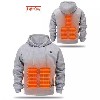 Cross-Border Men'S USB Heated Fleece-Lined Sweatshirt Warm Outdoor Casual Clothing Electric Heating Hooded Sweatshirt