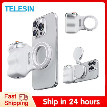 TELESIN Magnetic Phone Camera Hand Grip with Remote Control - Perfect Shooting Aid for iPhone, HUAWEI, and SAMSUNG Phones