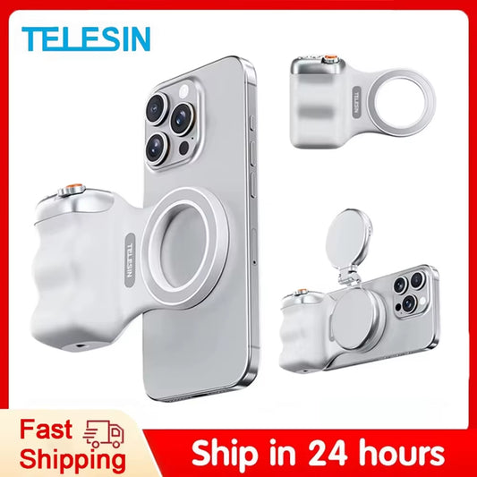 TELESIN Magnetic Phone Camera Hand Grip with Remote Control - Perfect Shooting Aid for iPhone, HUAWEI, and SAMSUNG Phones