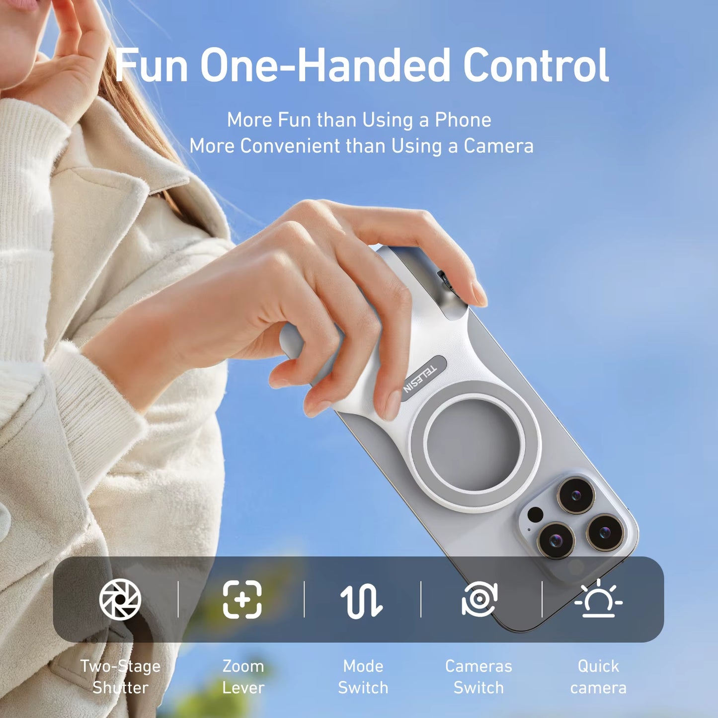 TELESIN Magnetic Phone Camera Hand Grip with Remote Control - Perfect Shooting Aid for iPhone, HUAWEI, and SAMSUNG Phones