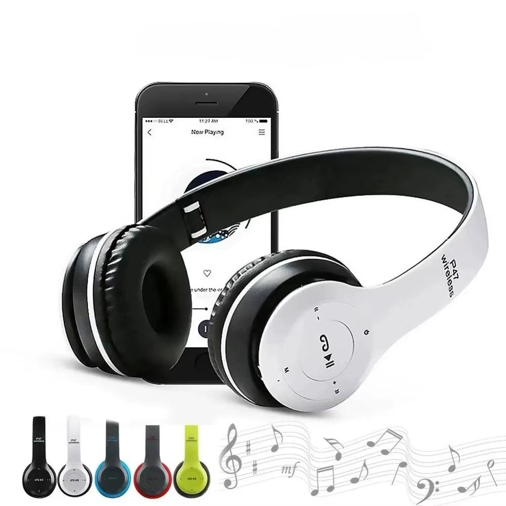 P47 Bluetooth 5.0 Wireless Headphones - Foldable HIFI Stereo Bass Earphones for Music & Gaming - Perfect for Kids & Girls - Compatible with Smartphones