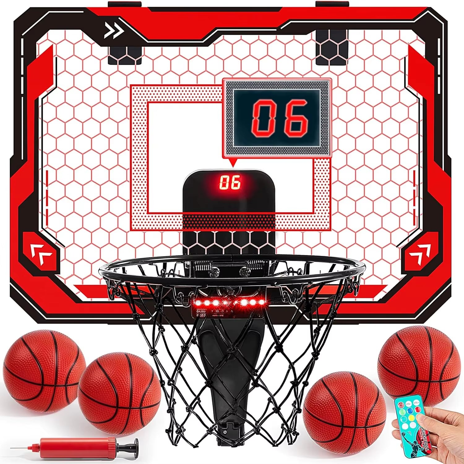 Light-Up Mini Indoor Basketball Hoop - Over-the-Door Fun with Scoreboard & 4 Balls - Perfect Birthday Gift for Kids!