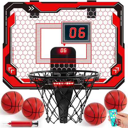 Light-Up Mini Indoor Basketball Hoop - Over-the-Door Fun with Scoreboard & 4 Balls - Perfect Birthday Gift for Kids!