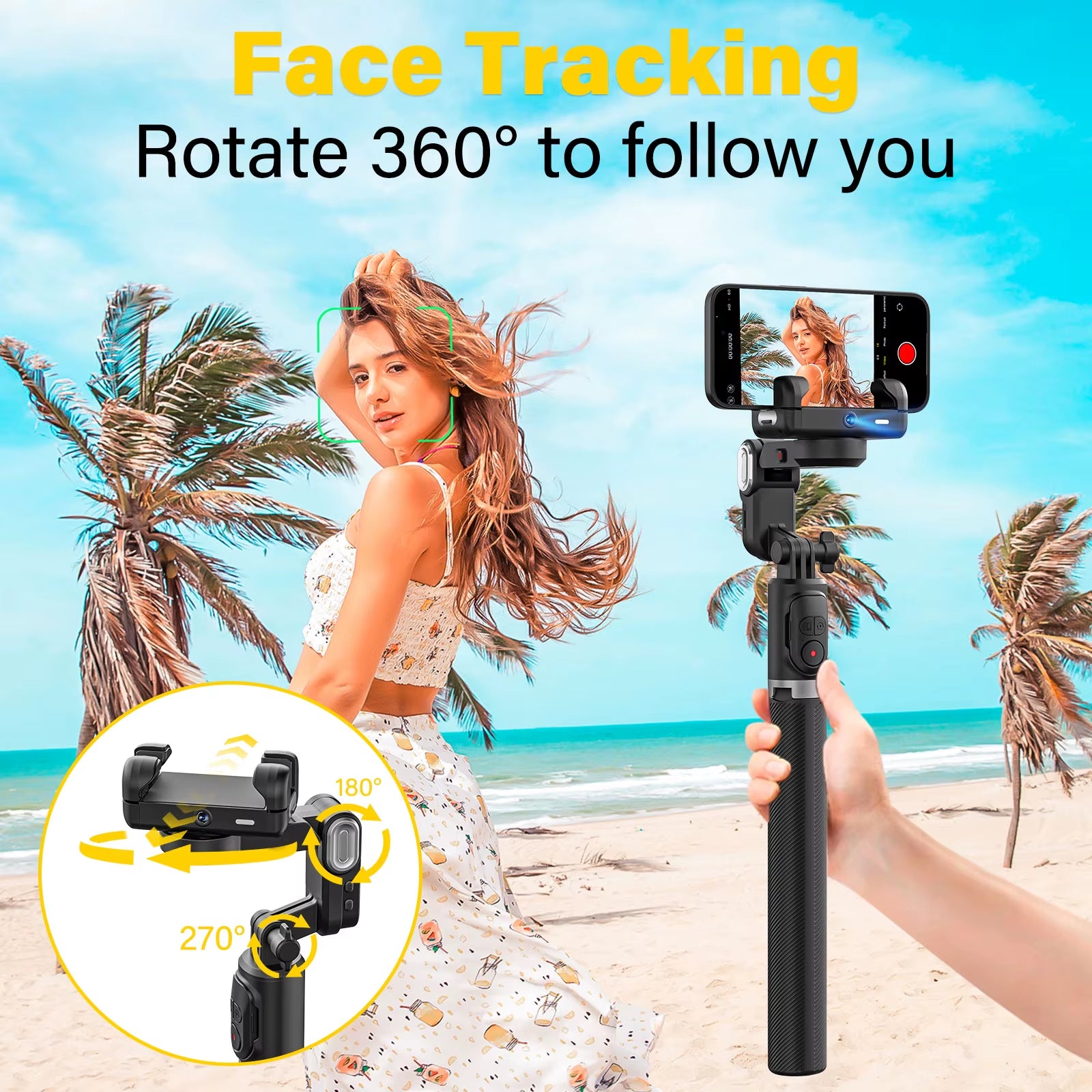 Smart M2Pro Black Smartphone Gimbal Stabilizer with Face Tracking for iPhone and Android