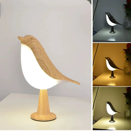 Stylish Modern Magpie LED Bedside Lamp - 3 Color Touch Control Night Light for Bedroom Decor