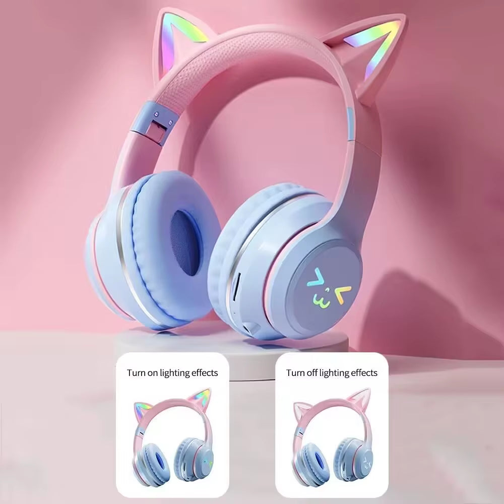 RGB Cat Ear Wireless Earbuds - Bluetooth 5.3 Sports Headphones with Microphone for Gamers