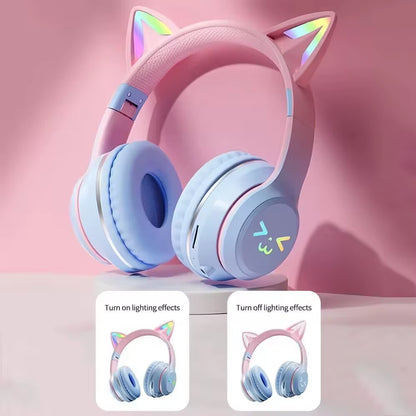 RGB Cat Ear Wireless Earbuds - Bluetooth 5.3 Sports Headphones with Microphone for Gamers