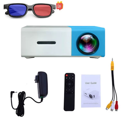 YG300 Mini Home Theater Projector - 1080P Decoding, Built-In Audio, Perfect for Smartphones and Laptops, Includes 3D Glasses Gift!