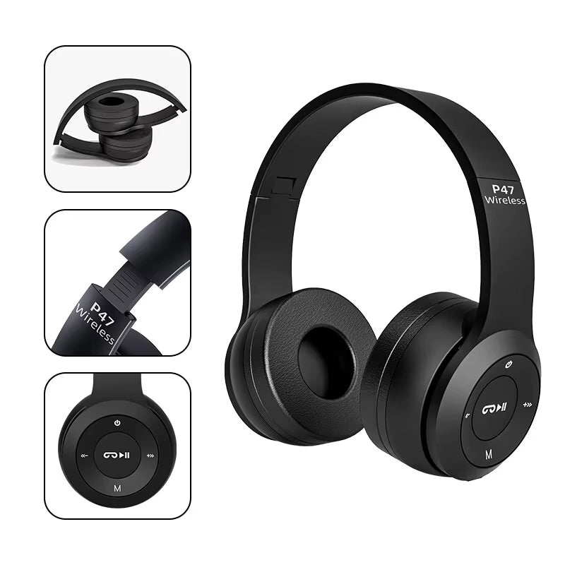 P47 Bluetooth 5.0 Wireless Headphones - Foldable HIFI Stereo Bass Earphones for Music & Gaming - Perfect for Kids & Girls - Compatible with Smartphones