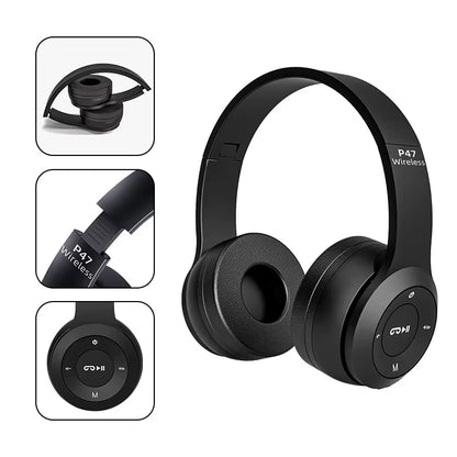 P47 Bluetooth 5.0 Wireless Headphones - Foldable HIFI Stereo Bass Earphones for Music & Gaming - Perfect for Kids & Girls - Compatible with Smartphones
