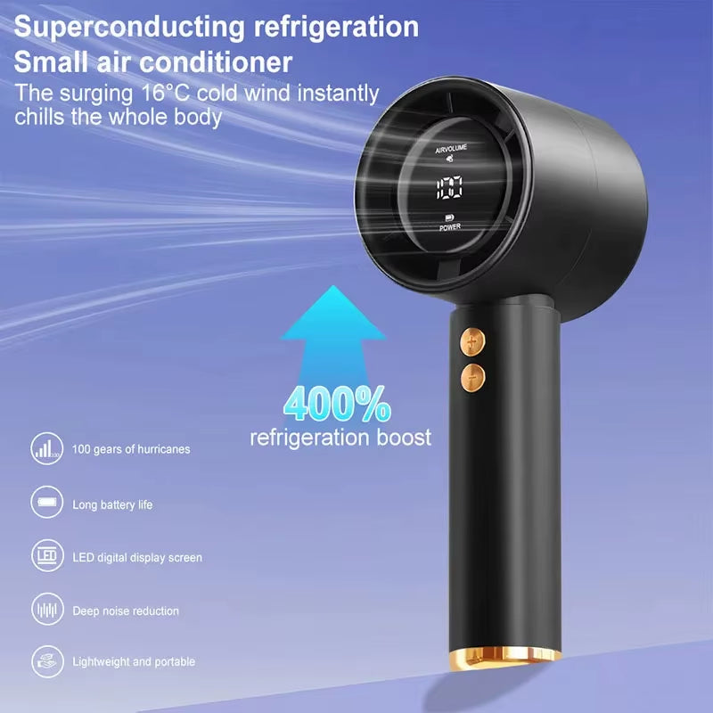 Ultimate Portable Turbo Handheld Fan - 100 Speed Settings for Home, Travel & Outdoor Adventures