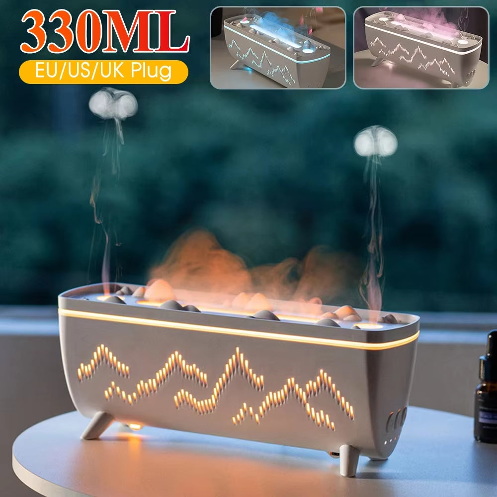 Colorful 330ml Aroma Diffuser with Five Nozzles and Dual Mist Modes - Jellyfish & Flame Aromatherapy Humidifier for Your Bedroom