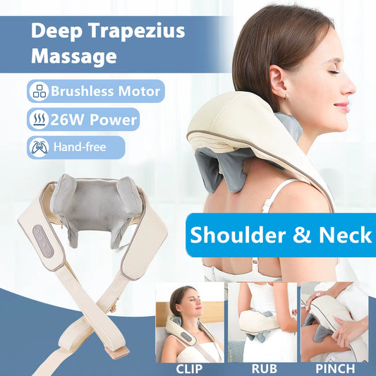 Wireless 26W Brushless Motor Neck and Shoulder Massager - Ultimate Back and Neck Kneading Shawl for Relaxation