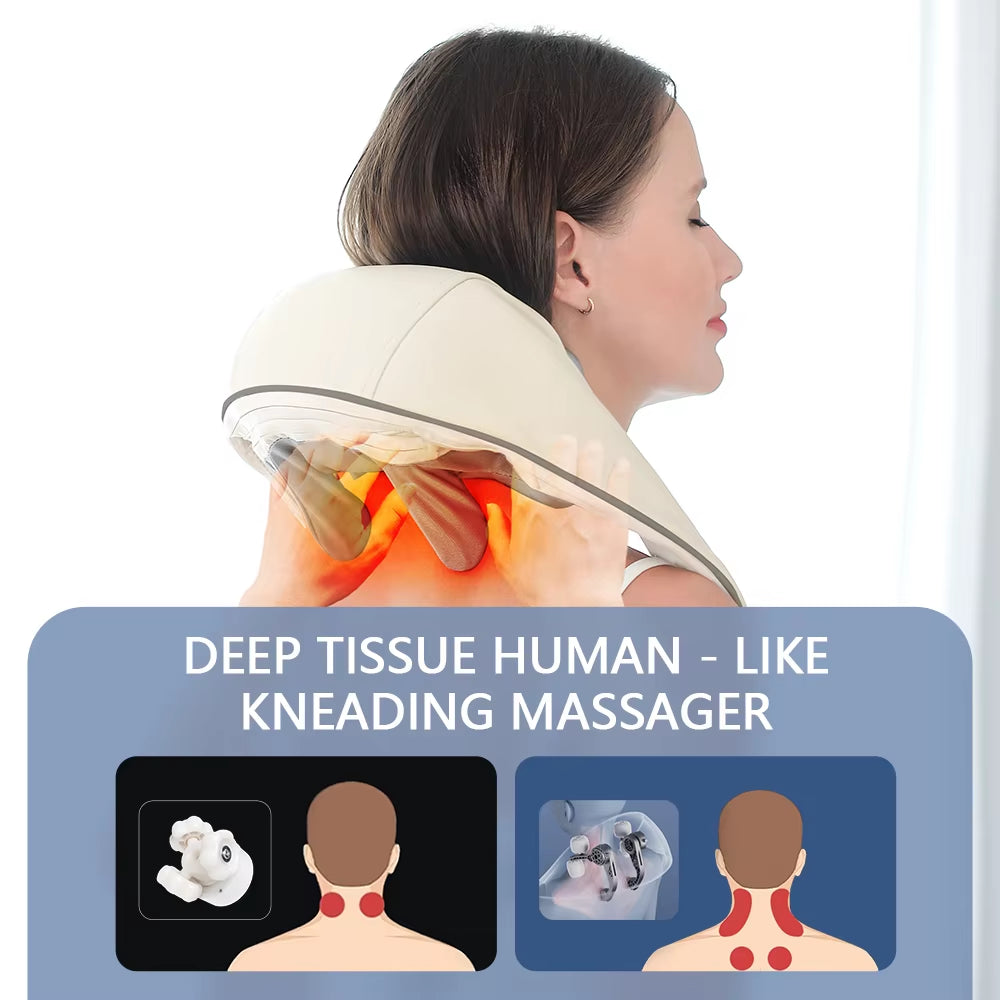 Wireless 26W Brushless Motor Neck and Shoulder Massager - Ultimate Back and Neck Kneading Shawl for Relaxation