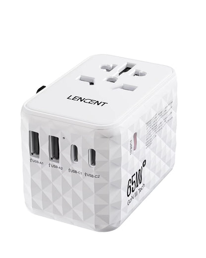 Ultimate 65W GaN Universal Travel Adapter - Fast Charging for EU, UK, USA & AUS with 2 USB-C Ports - Perfect for Travelers!